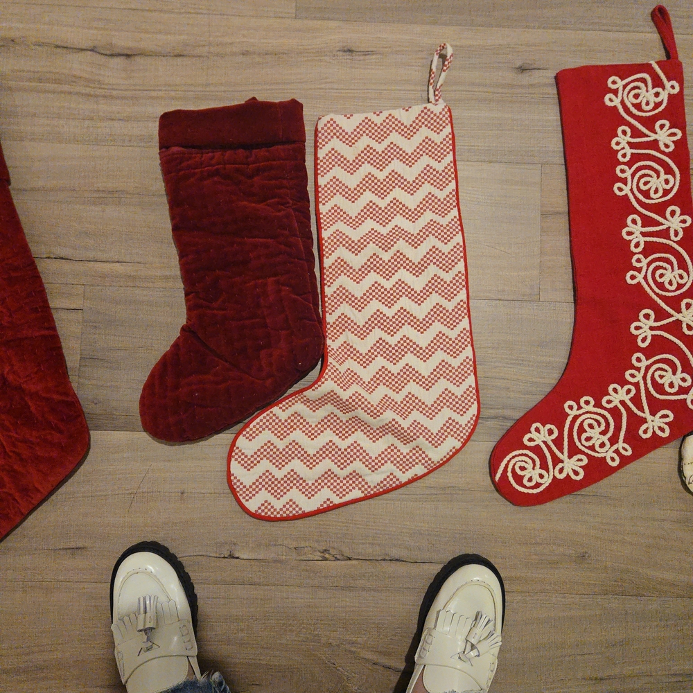 Red and Cream Holiday Stocking Set